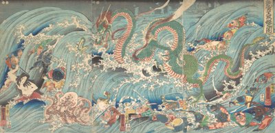 1853年、竜王の宮殿から盗まれた宝石を回収。 作： Utagawa Kuniyoshi