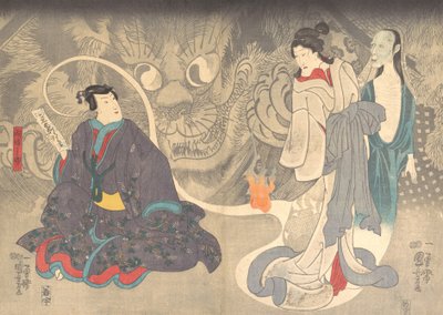 怪談のワンシーン: 岡崎猫の鬼, ca. 1850年。 作： Utagawa Kuniyoshi