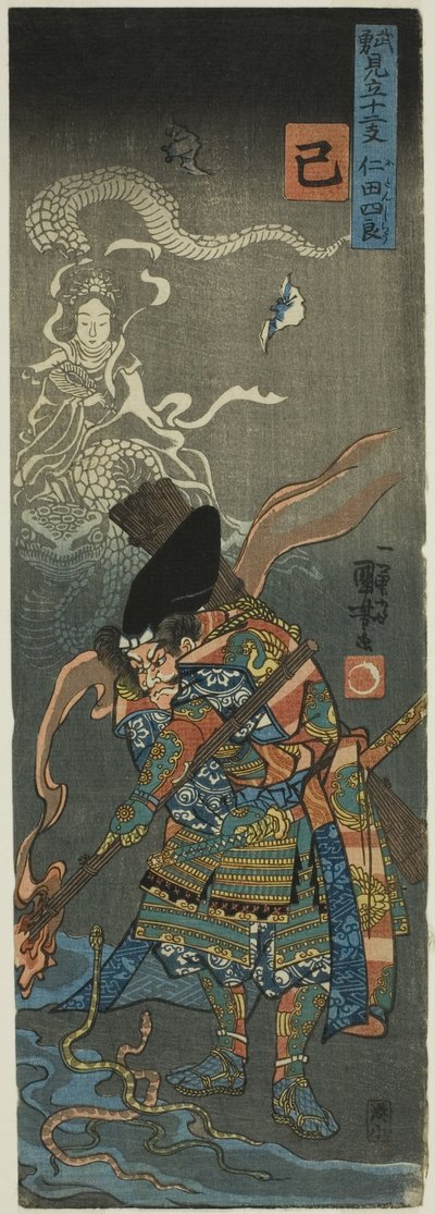 巳（み）：二反四郎『武勇見立て十二支』より 作： Utagawa Kuniyoshi
