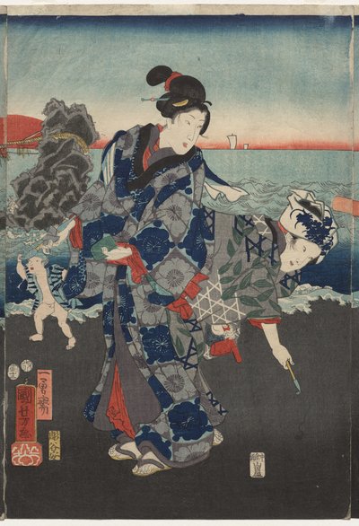 二見湾の日の出 作： Utagawa Kuniyoshi