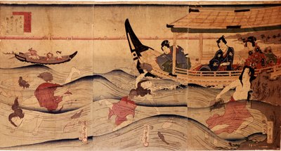あわびの釣り」です。歌川国芳（v.1797-1861）の版画 作： Utagawa Kuniyoshi
