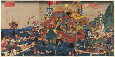 The Utter Defeat of the Taira Clan in the Great Genpei War at Akama Bay in Nagato Province (Nagato no Akama no ura ni oite Genpei ogassen Heike ichimon kotogotoku horobiru zu)   1283825   ja       japanese Successfully Translated  Original: Fontein van Don 作： Utagawa Kuniyoshi