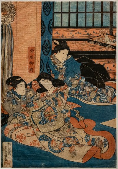 源義経の愛人、常盤御前の歌舞伎の場面（紙に木版画 作： Utagawa Kuniyoshi