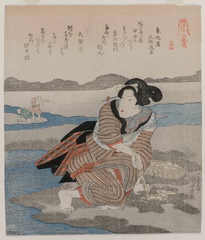 ハマグリを掘る女性。 シリーズ「干潮の五枚の絵」より 作： Utagawa Kuniyoshi