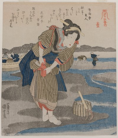 彼女のスカートを締める女性。 シリーズ「干潮の五枚の絵」より 作： Utagawa Kuniyoshi