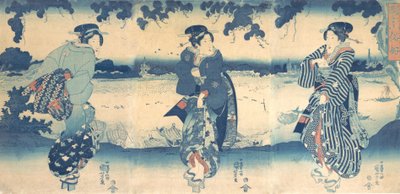 川の近くの女性、カリフォルニア州。 1850年。 作： Utagawa Kuniyoshi