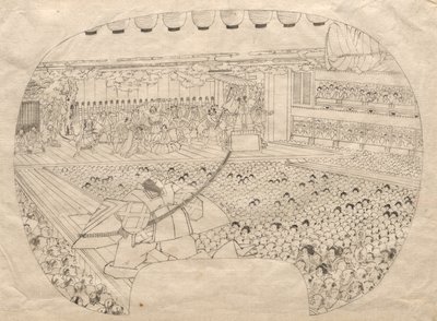 歌舞伎座扇型版画の図案 作： Utagawa Sadahide