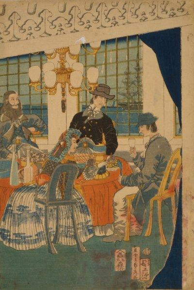1861年に横浜にあった外国商家のパーラー 作： Utagawa Sadahide