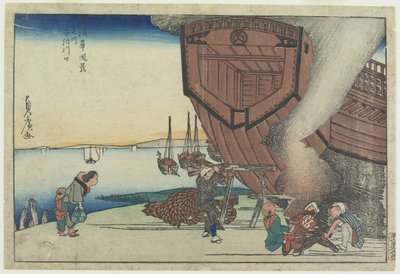 19世紀、阿治川河口にて（木版画カラー） 作： Utagawa Sadahiro