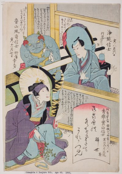 初代坂東秋華、三代目嵐音八、八代目市川團十郎の追悼肖像画 作： Utagawa School