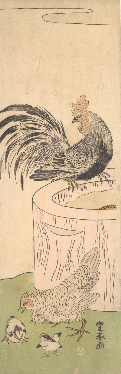 コック、ヘン、およびチックス、カリフォルニア州。 1770年。 作： Utagawa Toyoharu