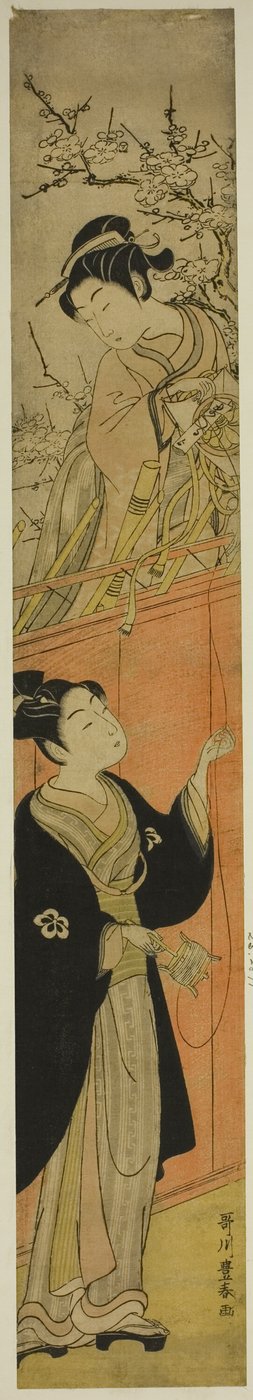 凧を持つ若い男女 作： Utagawa Toyoharu