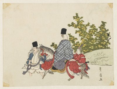 馬に乗って小川を渡る廷臣 作： Utagawa Toyohiro