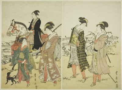 川の近くの鷹匠のパーティー 作： Utagawa Toyohiro