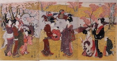 3 番目の月、2 人の芸術家によるシリーズ 12 ヶ月のトリプティク、1801 年 作： Utagawa Toyohiro