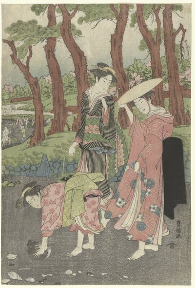 干潮時に魚や貝殻を集めます。 作： Utagawa Toyokuni (I)