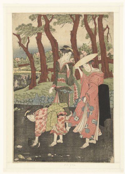 干潮時に魚や貝殻を集める 作： Utagawa Toyokuni (I)
