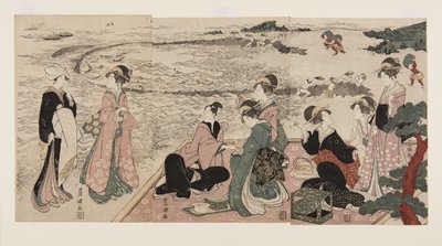 海辺のピクニック」（カラー木版画 作： Utagawa Toyokuni
