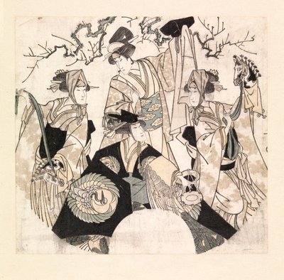 四人の女形による舞台舞踊を演じる役者たち（1800-05年頃、カラー木版画） 作： Utagawa Toyokuni