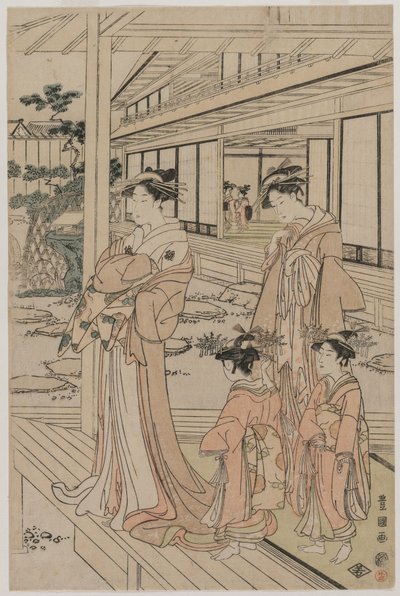 ベランダに立つ花魁 作： Utagawa Toyokuni