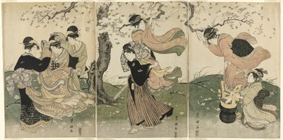 桜の木の下の風の強い日 作： Utagawa Toyokuni I