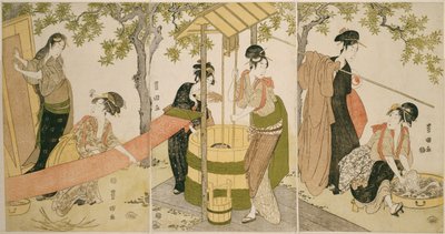 井戸の縁石で洗濯をする 作： Utagawa Toyokuni I
