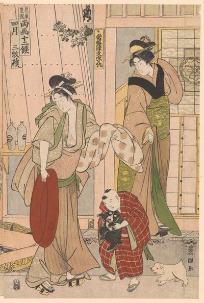12 ヶ月の季節の兆候シリーズから 4 ヶ月目の魚屋 作： Utagawa Toyokuni I