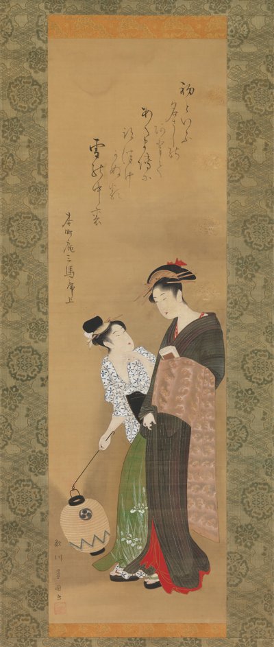 女性とアテンダント、カリフォルニア州。 1795年。 作： Utagawa Toyokuni I