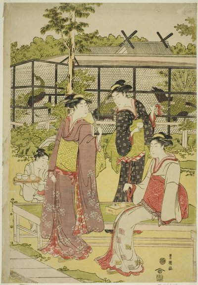 鳥と花の茶屋（花鳥茶屋）を訪れる女性たち 作： Utagawa Toyokuni I