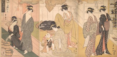 公衆浴場での女性と乳児、カリフォルニア州。 1799年。 作： Utagawa Toyokuni I