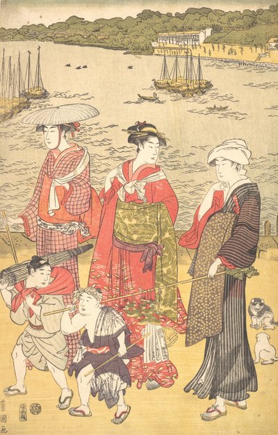 高輪海水浴場の女性たち, ca. 1790年代。 作： Utagawa Toyokuni I