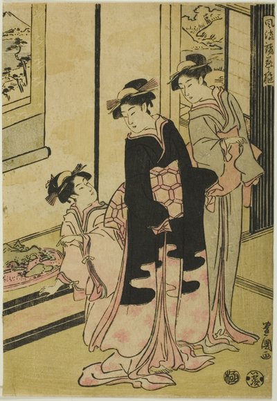 「風流モロハナミウワリ」シリーズより ミニチュア風景を見る女性たち 作： Utagawa Toyokuni I