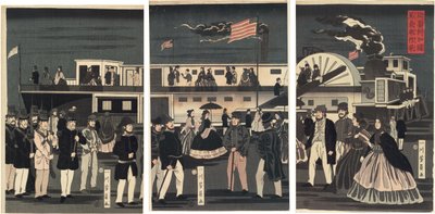 アメリカ蒸気船の発着 作： Utagawa Yoshikazu