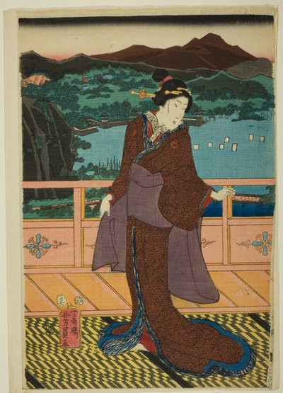 夕暮れの琵琶湖八景（近江八景目） 作： Utagawa Yoshikazu
