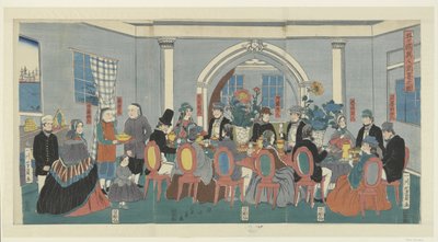 宴会での5つの国籍 護国人守護之図 作： Utagawa Yoshikazu