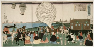 アメリカのバルーニング、パブ。 1865年（手彩色木版画） 作： Utagawa Yoshitora