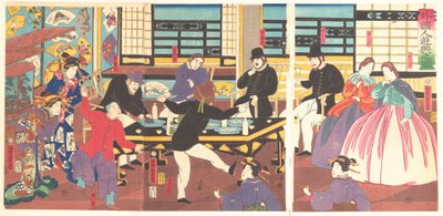 パーティーを楽しむ外国人、1 か月目、1861 年。 作： Utagawa Yoshitora