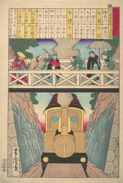 孤独な旅行者のための鉄道ガイド、19 世紀。 作： Utagawa Yoshitora