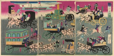 ヴェ費ｃぇｓ 音 テェ Ｓｔレエｔｓ おｆ と居 （トキョ おライ 車 づくし） 作： Utagawa Yoshitora