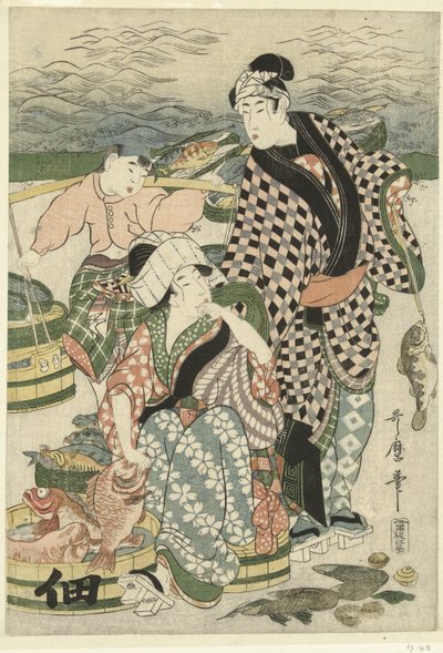 芝の浜の魚市場の眺め [芝] のうらうおいちのず 作： Utamaro (II) , Kitagawa