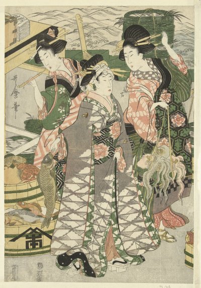 芝の浜の魚市場の眺め [芝] のうらうおいちのず 作： Utamaro (II) , Kitagawa