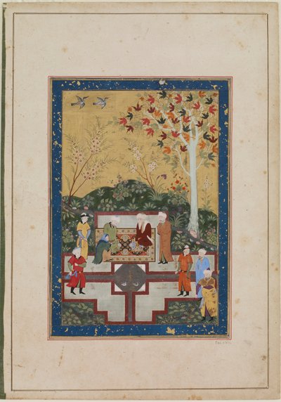 老婆と2人の男性、c.1520-30（インク、不透明な水彩、紙に金） 作： Uzbek School