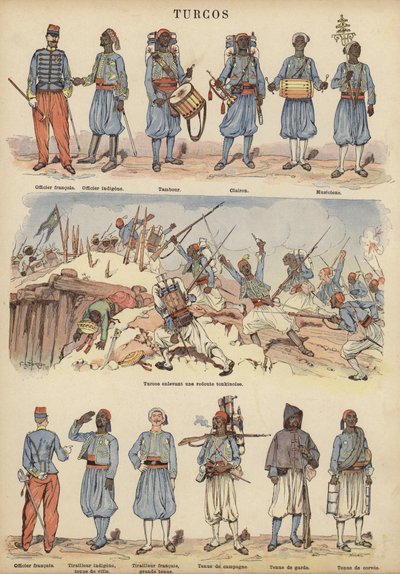 フランス軍の植民地兵「トルコス」（カラーリトグラフ 作： Victor Armand Poirson