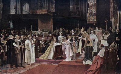 Tu felix Austria nube: 神聖ローマ皇帝マクシミリアン1世の孫とボヘミア・ハンガリー王ラディスラウス2世の子供たちの婚約式（ウィーン・シュテファン大聖堂にて 作： Vaclav  Brozik
