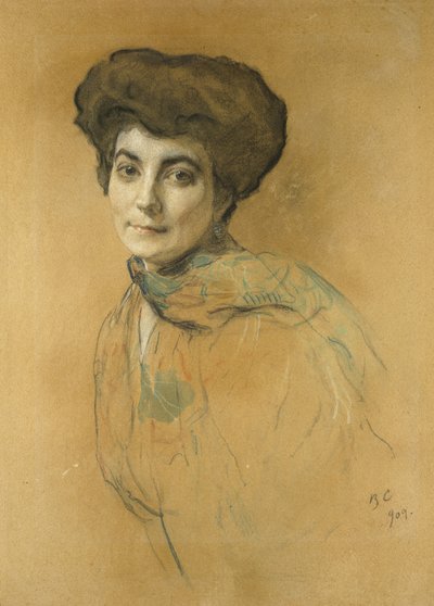 Elena Ivanovna Roerichの肖像、1909年（淡い茶色の紙にボディカラーを加えたパステル＆WC） 作： Valentin Aleksandrovich Serov