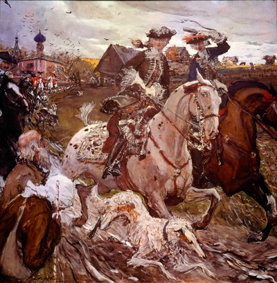 エリザベート・ペトロフナ王女（1709-1762）（後のロシアのエリザベート・アイレ）とピョートル2世（1715-1730）の狩猟 絵画：ヴァレンタイン・アレクサンドロヴィチ・セローフ（1865-1911 作： Valentin Aleksandrovich Serov