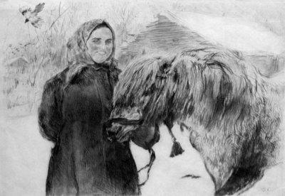 馬と女性を縫う 作： Valentin Aleksandrovich Serov