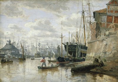 ハンブルク港の丸太小屋、1848年（船上の紙に油彩） 作： Valentin Ruths