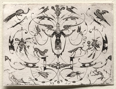 孔雀、インコ、犬、昆虫のアラベスク 作： Valentin Sezenius