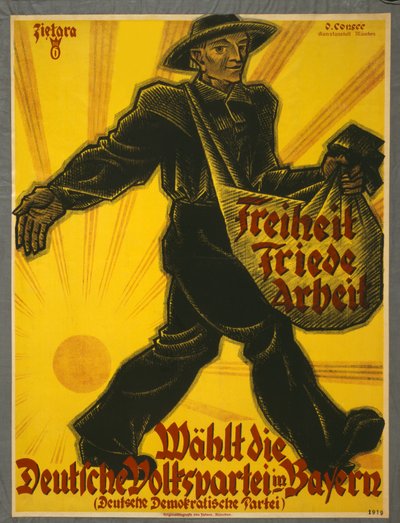 自由、平和、仕事、ババリアのドイツ人民党の選出、パブ。ミュンヘン、1919 作： Valentin Zietara